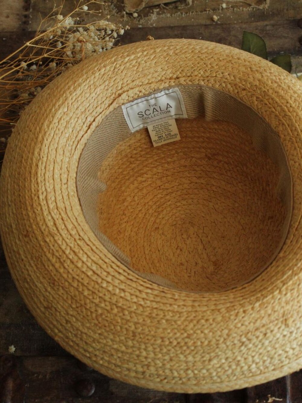Vintage 1990s 2000s Hat, Scala Straw Wide Brimmed Sunhat with Black Ribbon, Mill - Picture 12 of 14